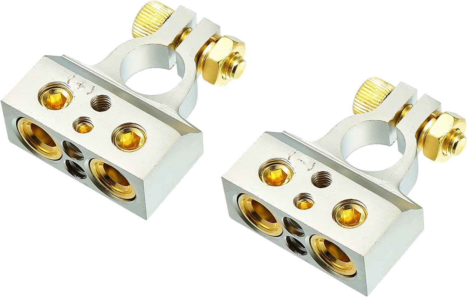 2 DC Sound DBTC300PN 0/2/4/6/8 AWG Single Positive & Negative Power Battery Terminal Connectors Chrome