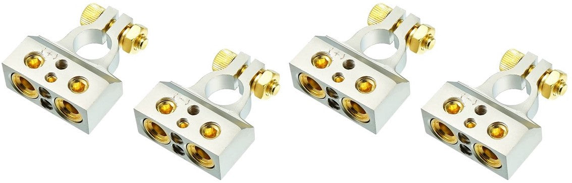 2 MK Audio MBTC300PN 0/2/4/6/8 AWG Single Positive & Negative Power Battery Terminal Connectors Chrome