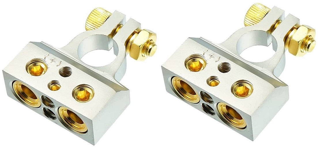 2 MK Audio MBTC300P 0/2/4/6/8 AWG Single Positive Power Battery Terminal Connectors Chrome