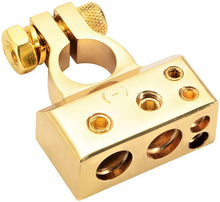 Load image into Gallery viewer, 2x Car Battery Terminal Positive &amp; Negative Gold 4/8 Awg Gauge Plated Clamps