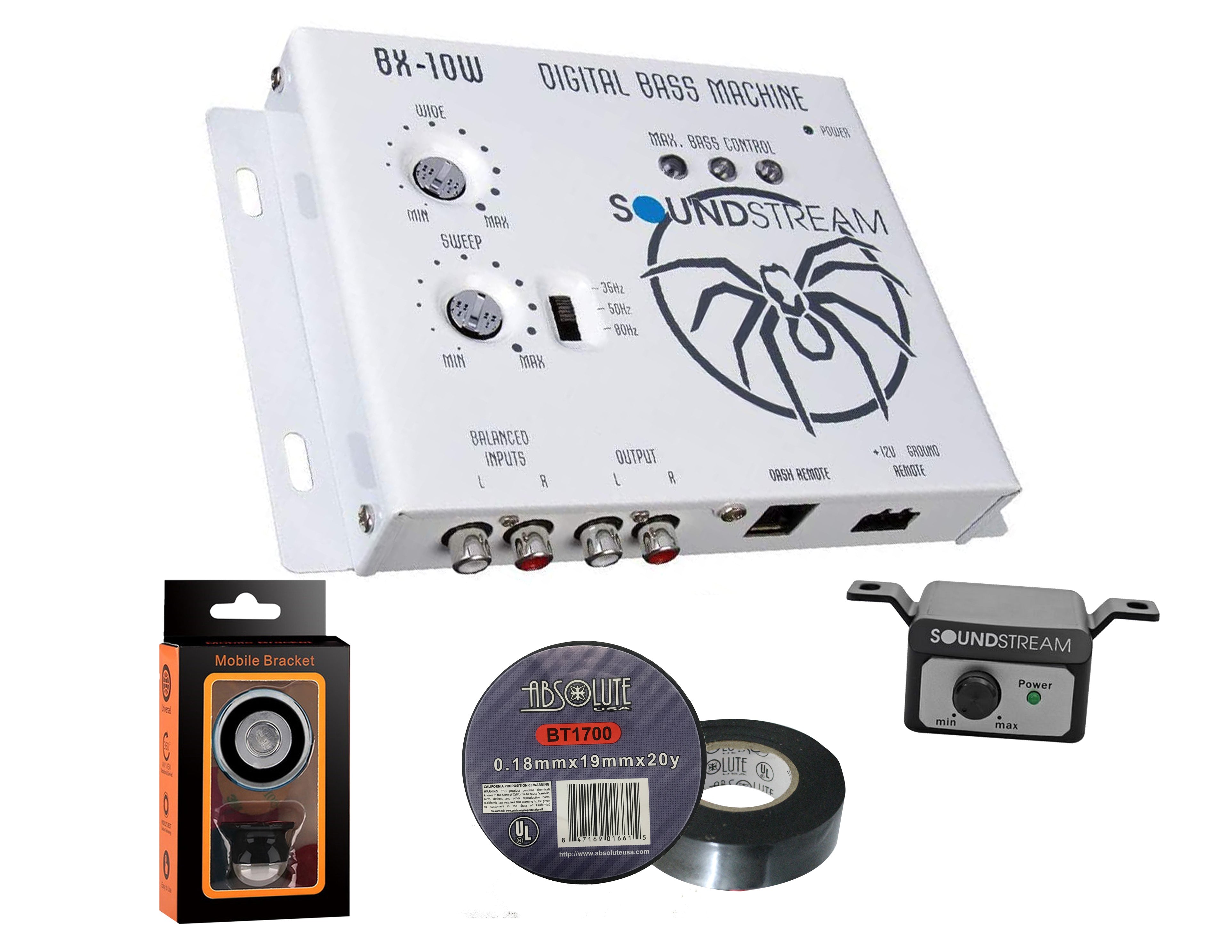 Soundstream BX-10W Digital Bass Reconstruction Processor with Remote (White)+ Free Absolute Electrical Tape+ Phone Holder