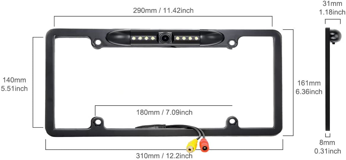 Absolute Backup Camera Rearview License Plate Frame for ALPINE INEW970HD INE-W970HD Black