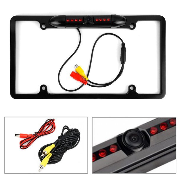 12V Car Front or Rearview Reverse View Backup Camera 8 IR Night Vision US License Plate Frame Black