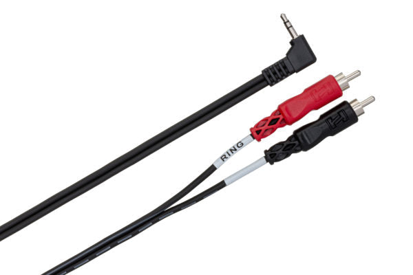 Hosa CMR-206R Stereo Breakout Cable - Right-angle 3.5mm TRS Male to Left and Right RCA Male - 6 foot