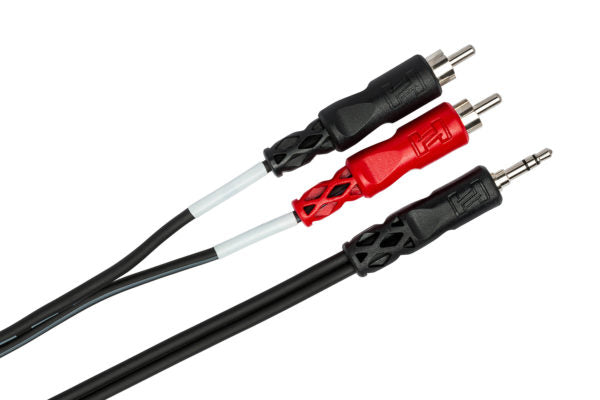 Hosa CMR-206R Stereo Breakout Cable - Right-angle 3.5mm TRS Male to Left and Right RCA Male - 6 foot