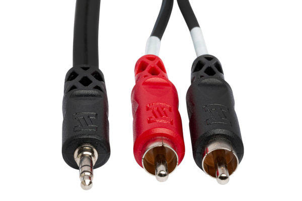 Hosa CMR-206R Stereo Breakout Cable - Right-angle 3.5mm TRS Male to Left and Right RCA Male - 6 foot