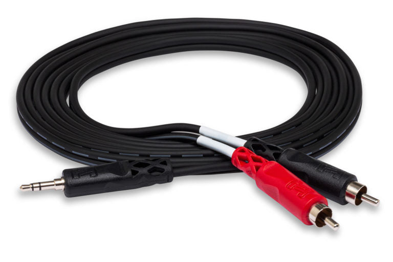 Hosa CMR-206R Stereo Breakout Cable - Right-angle 3.5mm TRS Male to Left and Right RCA Male - 6 foot