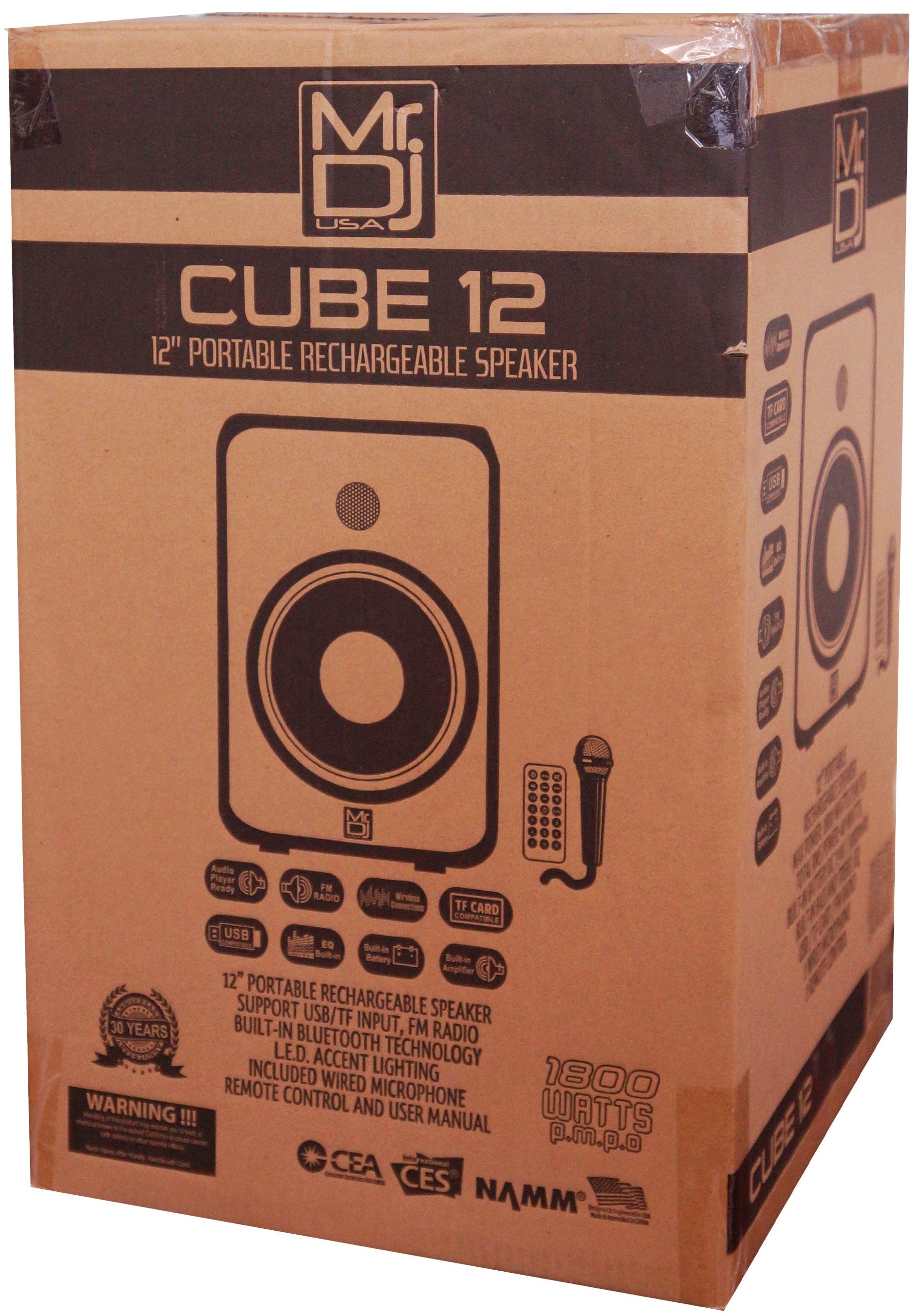 MR DJ CUBE12 12" Rechargeable Portable Bluetooth Karaoke Speaker with Party Flame Lights Microphone TWS USB FM Radio