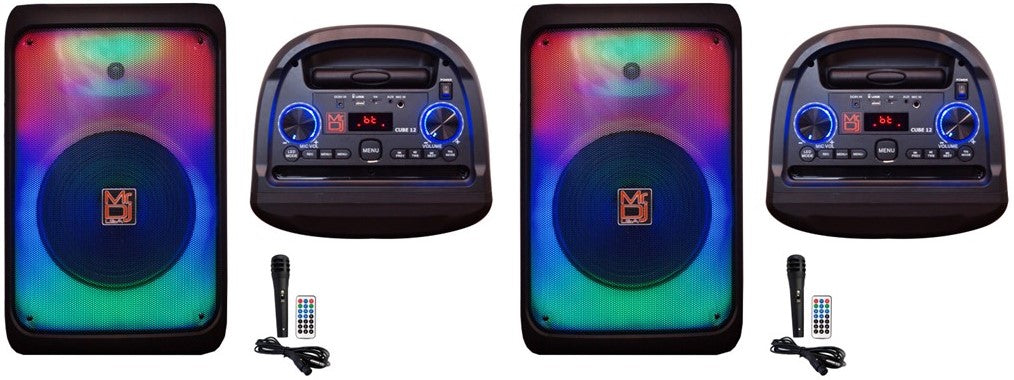 2 MR DJ CUBE12 12" Rechargeable Portable Bluetooth Karaoke Speaker with Party Flame Lights Microphone TWS USB FM Radio