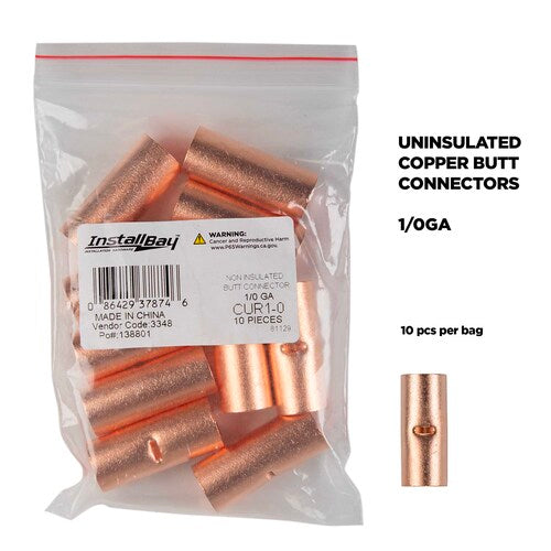 Install Bay CUR1-0 Copper Uninsulated Butt Connector 1/0 Gauge Package of 10