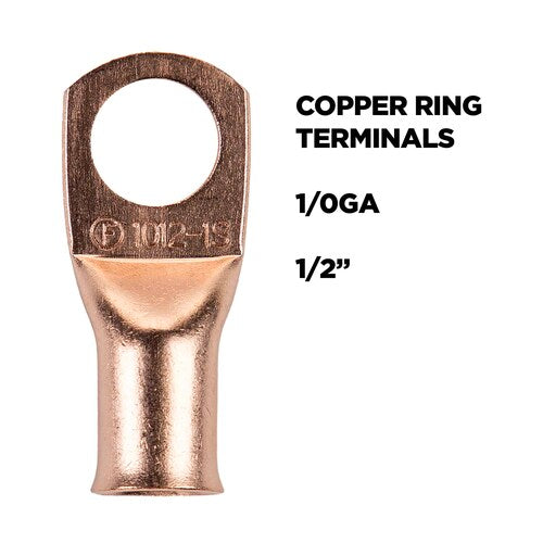 Install Bay CUR1012 Copper Uninsulated Ring Terminal 1/0 Gauge 1/2" 5/PK