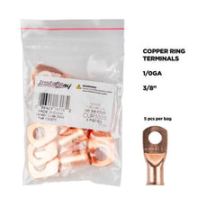 Load image into Gallery viewer, Install Bay CUR1038 Copper Uninsulated Ring Terminal 1/0 Gauge 3/8" 5/PK