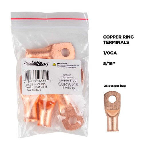 Install Bay CUR10516 Copper Uninsulated Ring Terminal 1/0 Gauge 5/16" 5/PK