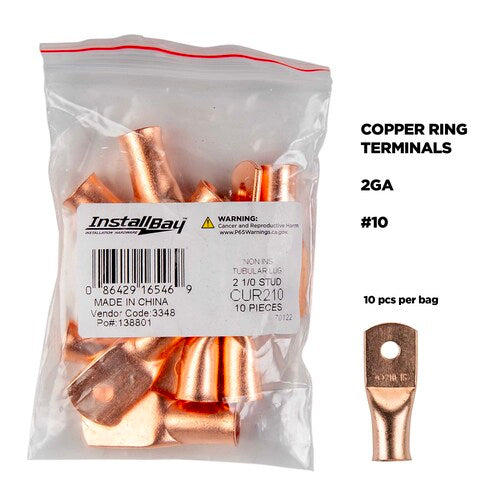 Install Bay CUR210 Copper Uninsulated Ring Terminal 4 Gauge 1/2 inch