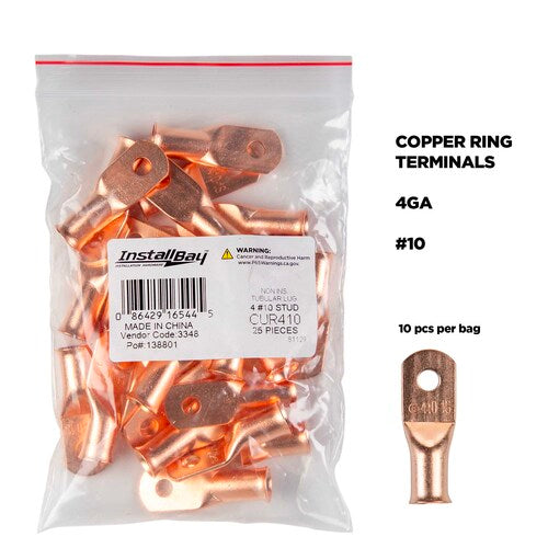 Install Bay CUR410 Copper Uninsulated Ring Terminal 4 Gauge #10