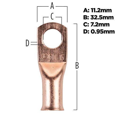Install Bay CUR614 Copper Uninsulated Ring Terminal 6 Gauge 1/4 inch