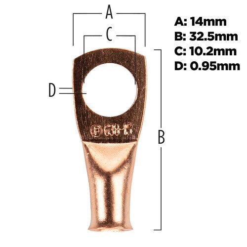 Install Bay CUR638 Copper Uninsulated Ring Terminal 6 Gauge 3/8 inch