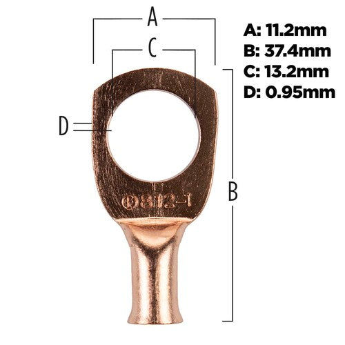 Install Bay CUR812 Copper Uninsulated Ring Terminal 8 Gauge 1/2 inch