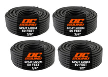 Load image into Gallery viewer, DC Sound 4-Pack 1/4", 3/8", 1/2", 3/4" x 50 Feet Each Split Wire Loom Convoluted Tubing