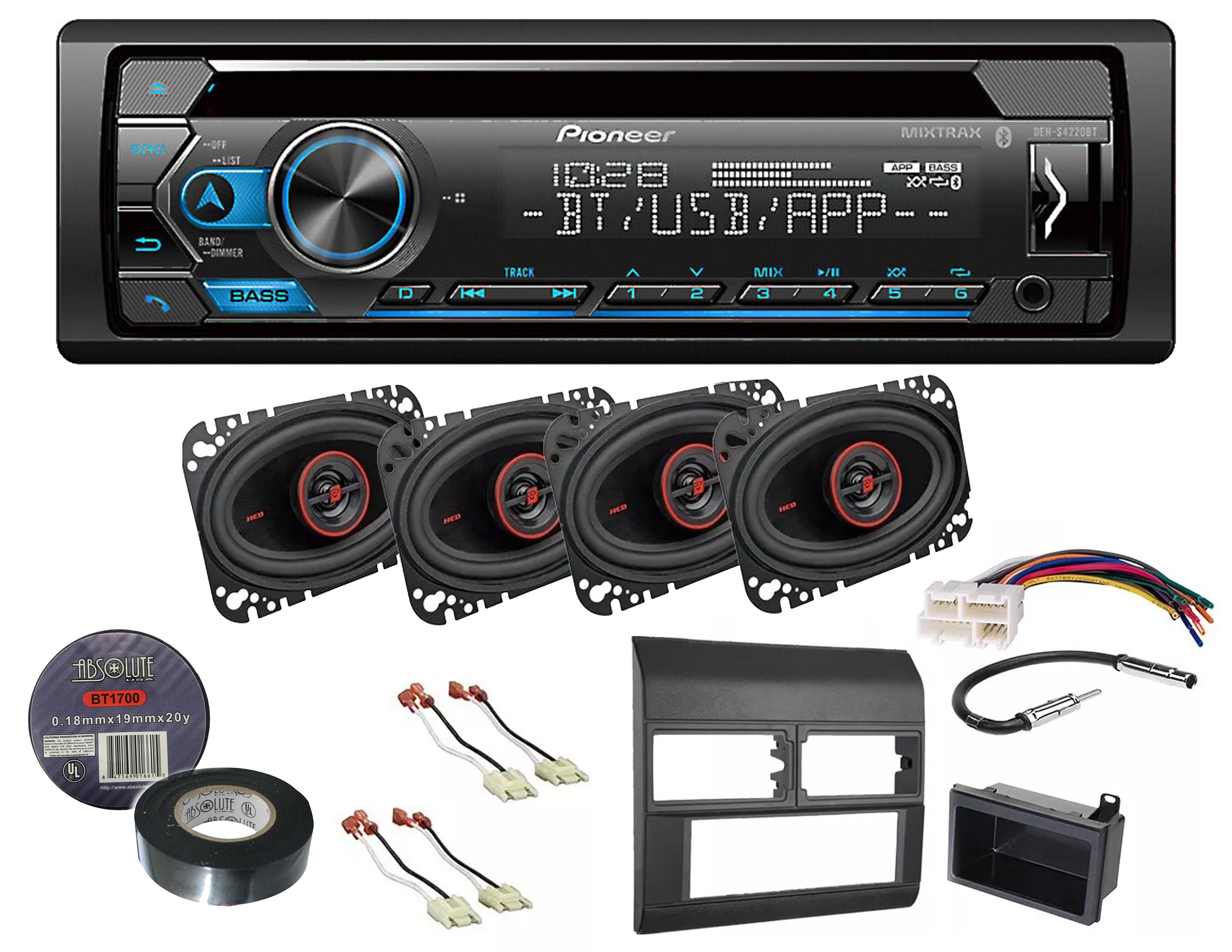 Pioneer DEH-S4220BT CD Install kit & 4x6 Speakers for 1988-1994 GM C/K 1500 2500