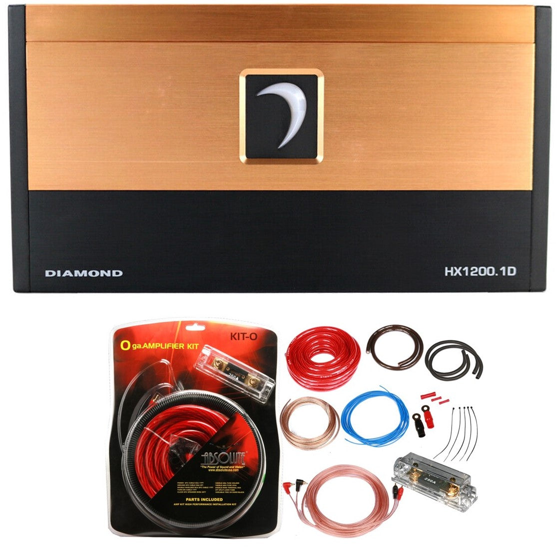 Diamond Audio HX1200.1D HEX Series Monoblock Class-D Car Audio Amplifier + 0 Gauge Amplifier