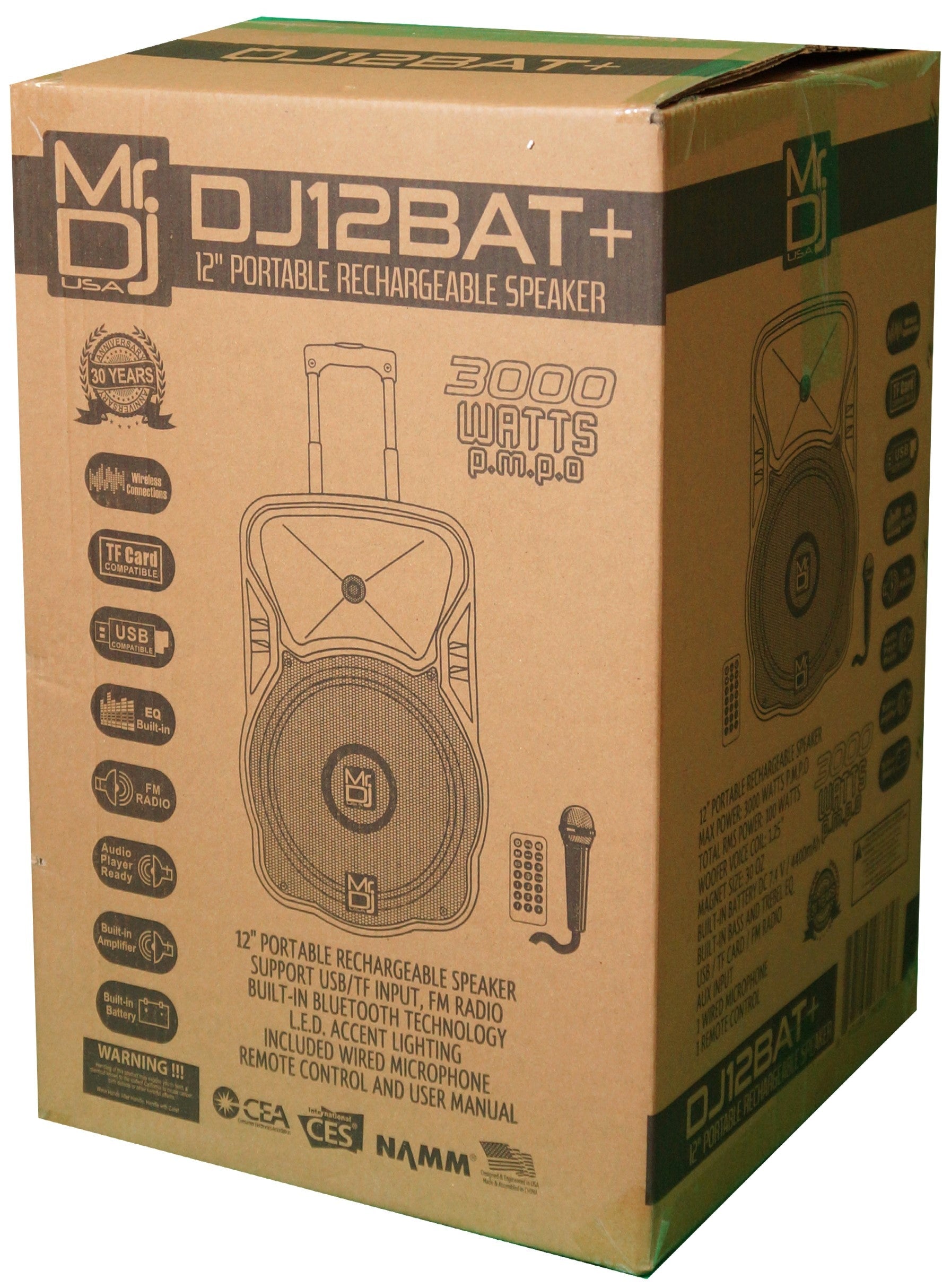 MR DJ DJ12BAT+ 12" Portable Bluetooth Speaker + Speaker Stand + 7-LED Moving Head DJ Light