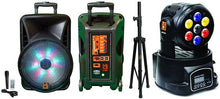 Load image into Gallery viewer, MR DJ DJ12BAT+ 12" Portable Bluetooth Speaker + Speaker Stand + 7-LED Moving Head DJ Light