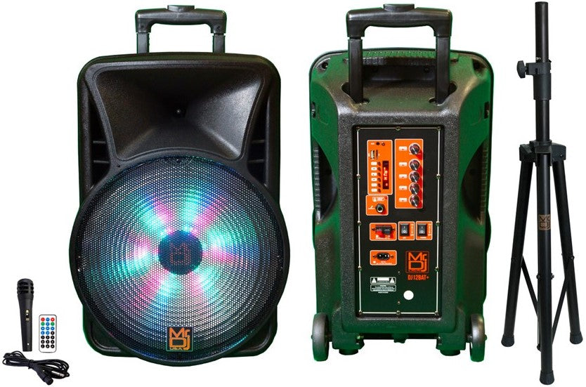 MR DJ DJ18BAT+ 18" Portable Bluetooth Speaker + Speaker Stand + 18-LED Slim Par Wash DJ Light