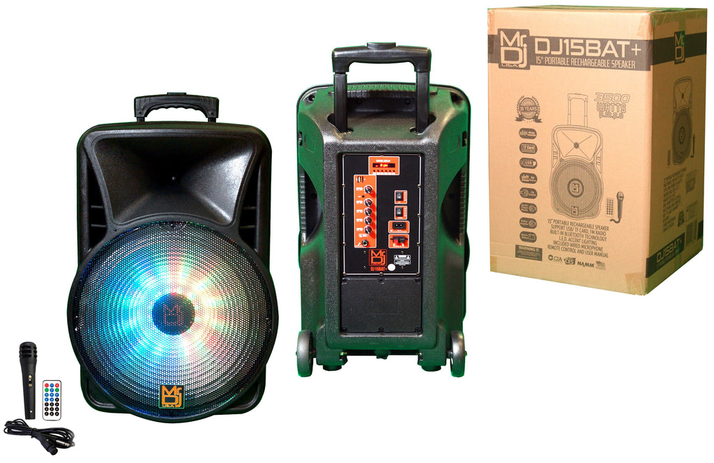 Mr. Dj DJ15BAT+ 15" Portable Trolley PA DJ Active Powered TWS Bluetooth Speaker 3500 Watts LCD/MP3/USB/micro SD