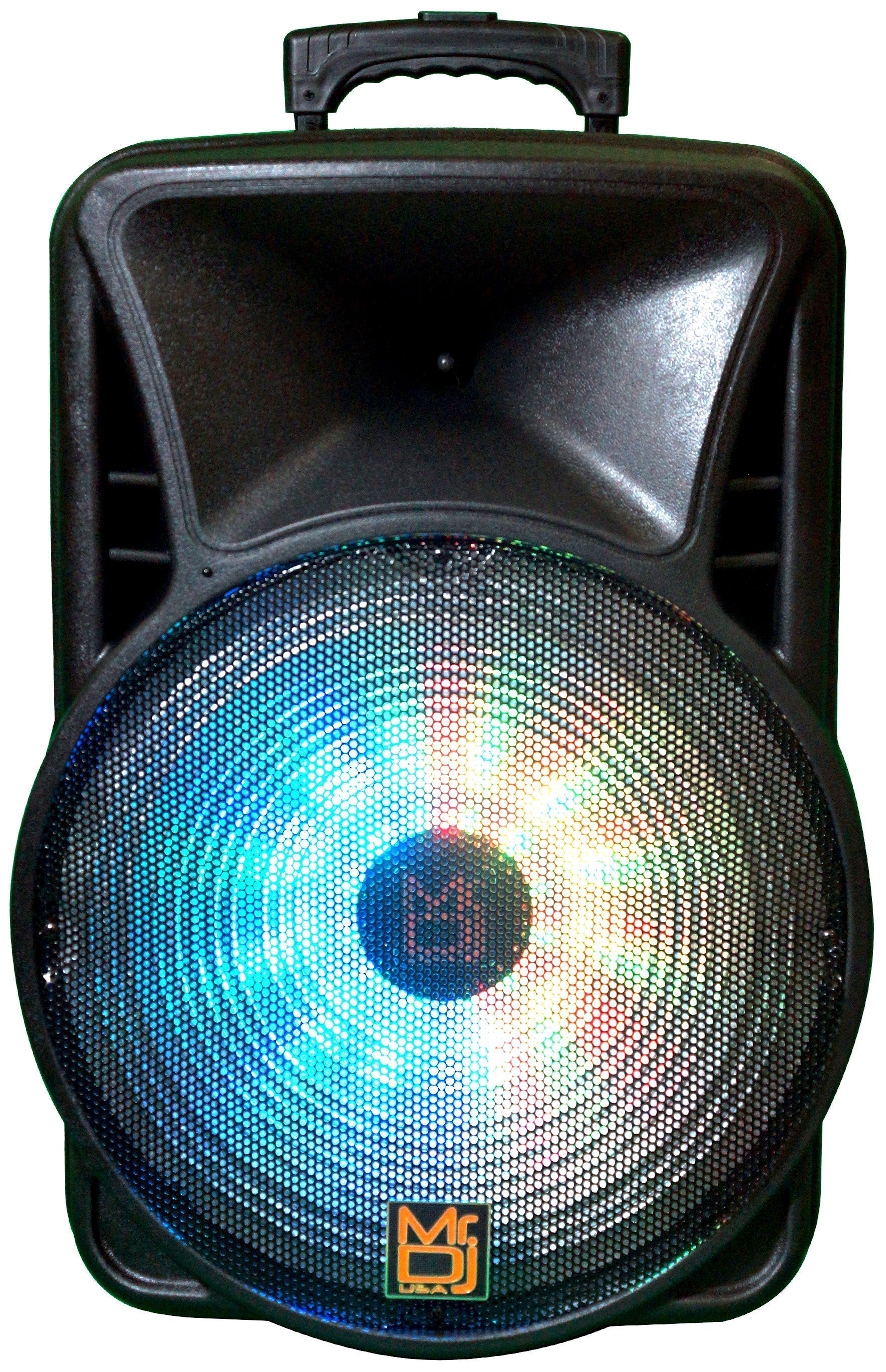 MR DJ DJ15BAT+ 15" Portable Bluetooth Speaker + Speaker Stand + 18-LED Moving Head DJ Light