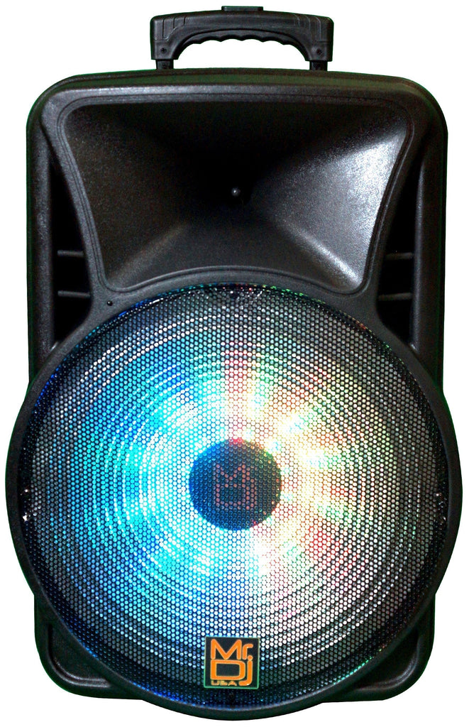 MR DJ DJ15BAT+ 15" Portable Bluetooth Speaker + Speaker Stand + 7-LED Moving Head DJ Light