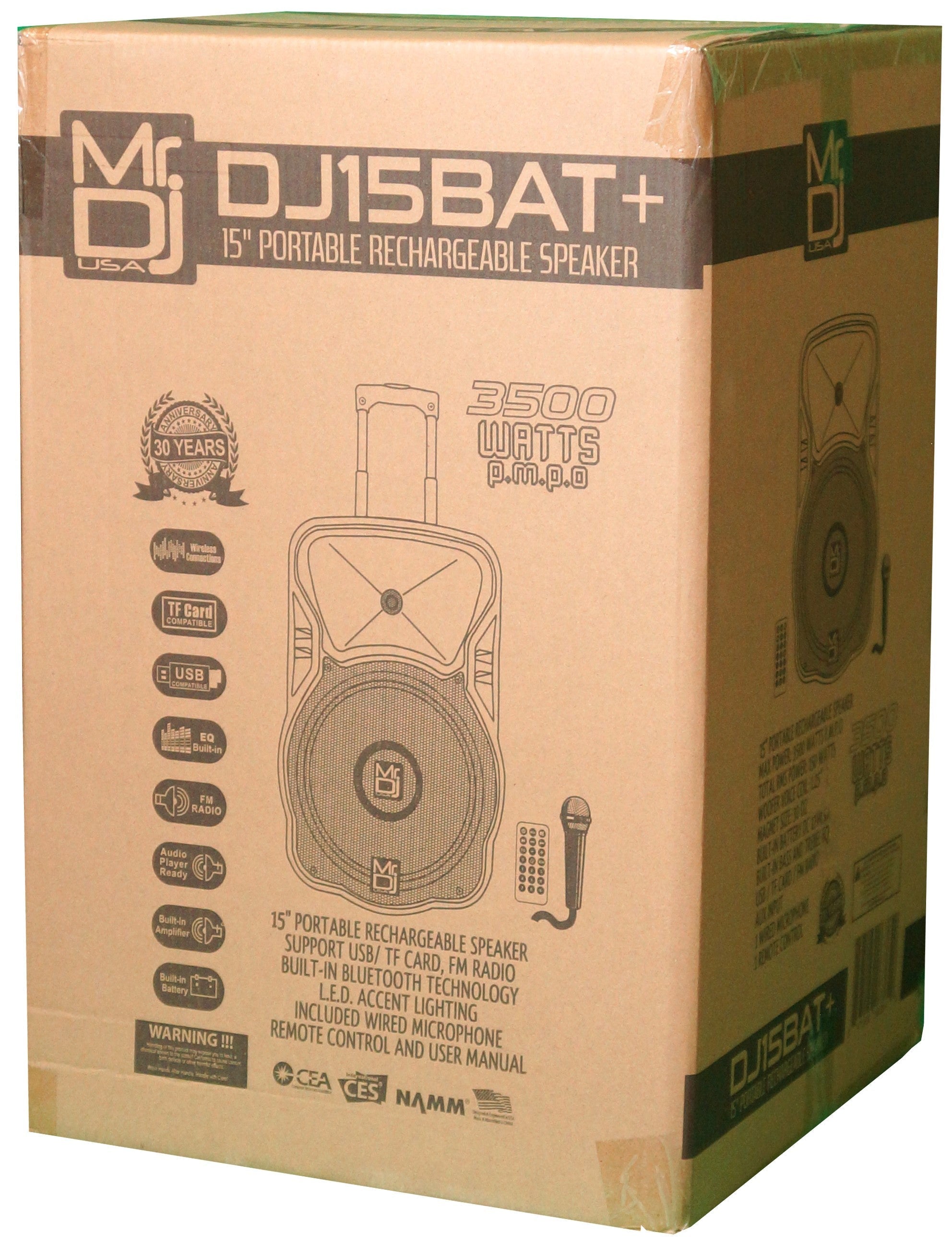 MR DJ DJ15BAT+ 15" Portable PA DJ Active Bluetooth TWS Speaker 3500 Watts