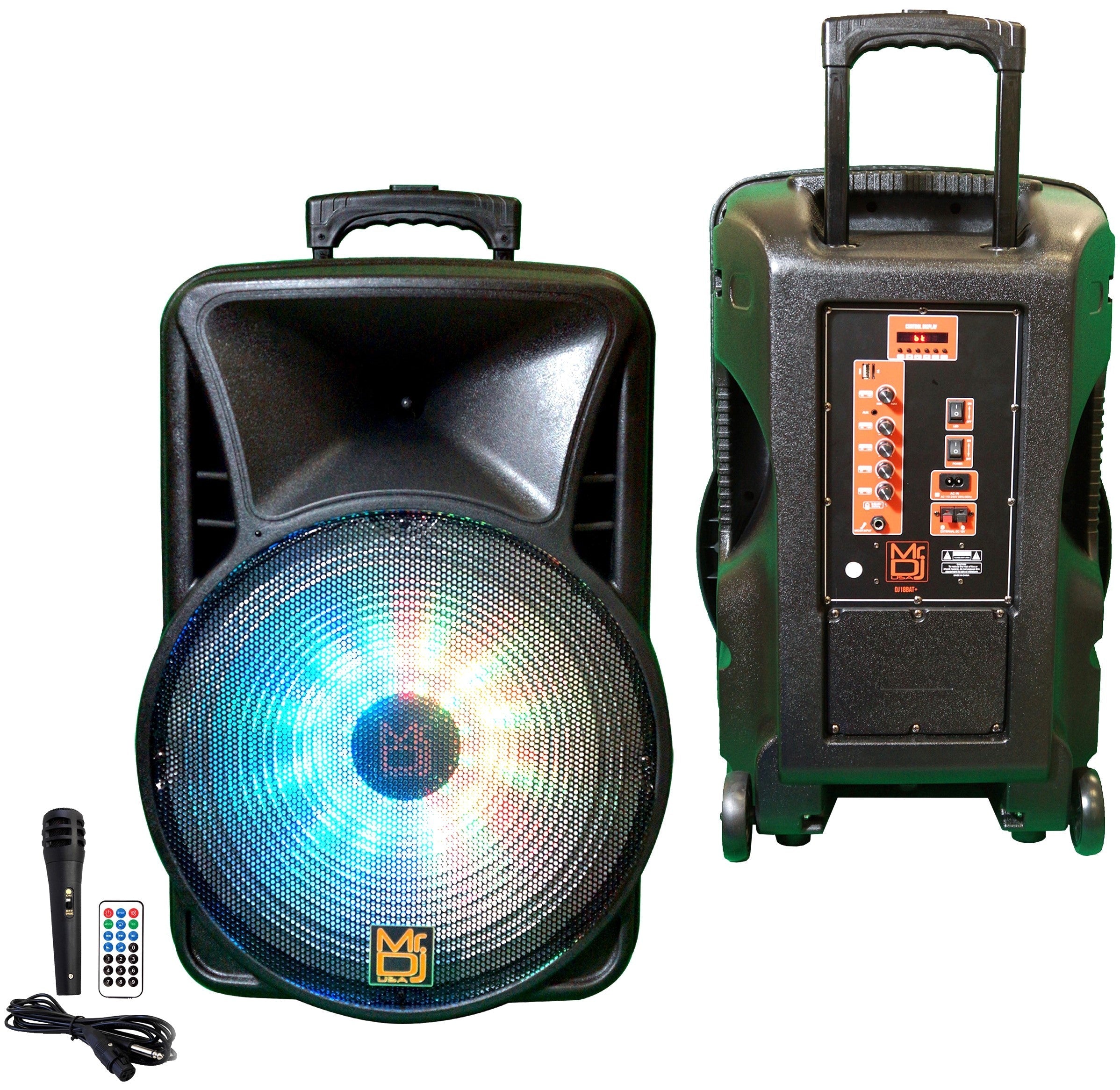 MR DJ DJ18BAT+ 18" Portable Trolley PA DJ Active Powered Bluetooth TWS Speaker 5000 Watts LCD/MP3/USB/micro SD