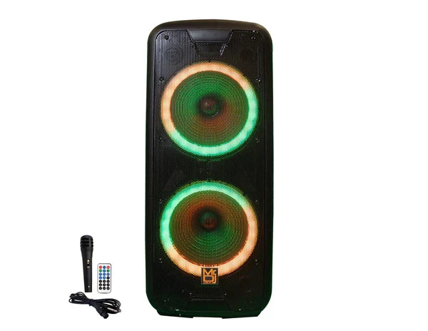 MR DJ USA AFTER PARTY Dual 15" Rechargeable Bluetooth Party Speaker LED Lights TWS Wired Microphone USB/SD FM Radio Remote Control