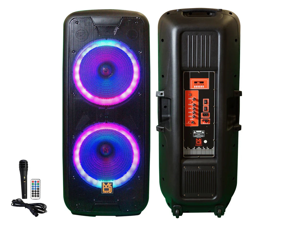 MR DJ AFTERPARTY Dual 15" Bluetooth Speaker<br/>Dual 15" Battery Powered Bluetooth Speaker, UHF Wireless Microphone Party Speaker