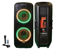 Load image into Gallery viewer, MR DJ AFTERPARTY Dual 15" Bluetooth Speaker<br/>Dual 15" Battery Powered Bluetooth Speaker, UHF Wireless Microphone Party Speaker