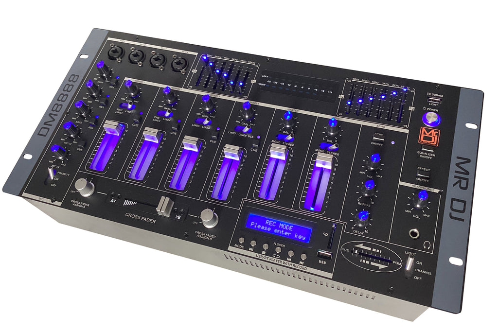 MR DJ DM8888 6 Channel 19" DJ Mixer Wireless Connection BT USB SD Slot & Audio Effect