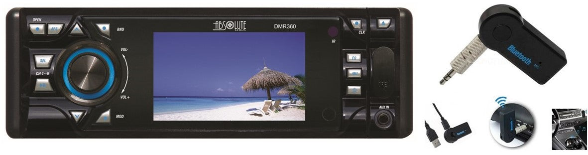 Absolute DMR-360BTAD 3.5" Single Din Car Stereo DVD/CD/MP3/AM/FM 3.5-Inch In-Dash Receiver with DVD Player Flip Down Detachable