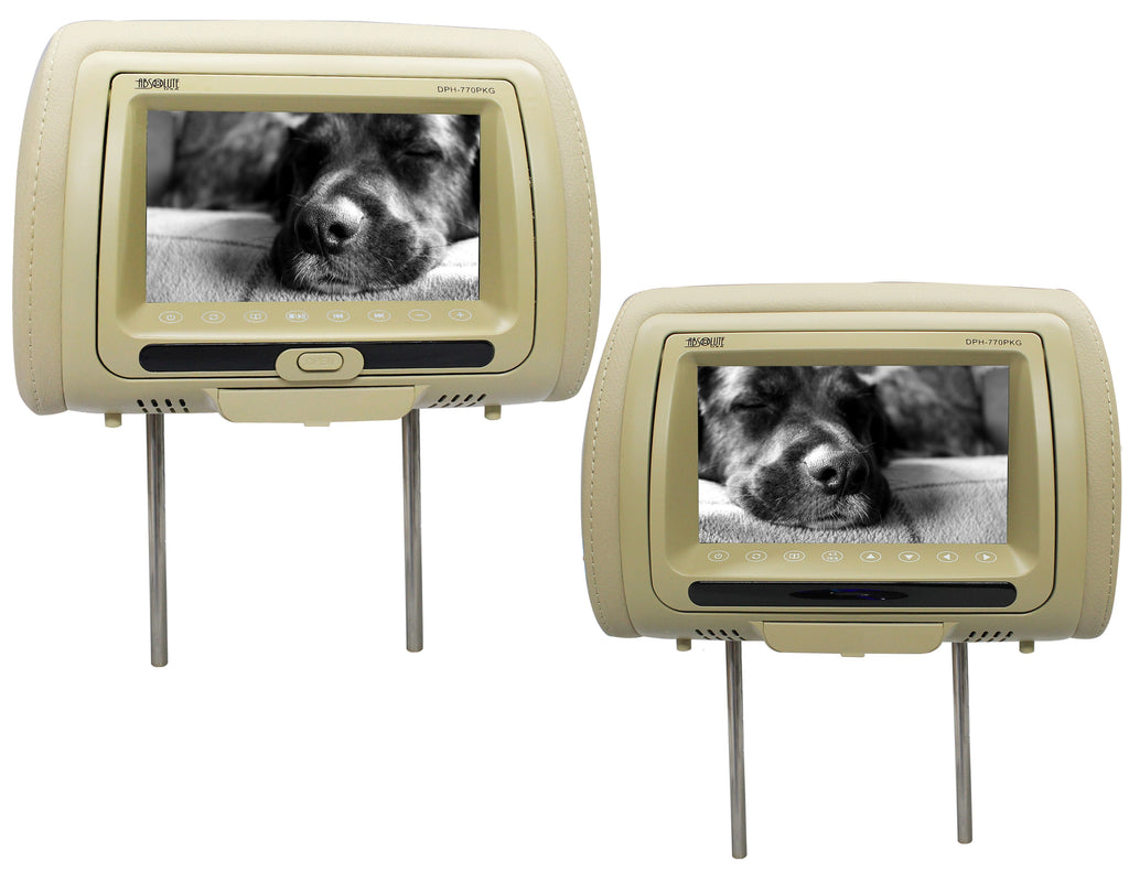 Absolute DPH-770PKGC 7.5" Pair Cream Headrest TFT/LCD Monitor DVD/USB/SD Package