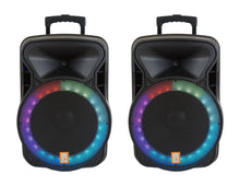 Load image into Gallery viewer, MR DJ PARTY PACK Dual 15" Active Bluetooth PA Speaker Package 2 Speaker Stands DSP LED Lights TWS USB/SD FM Radio Wired Microphones Speaker Cables