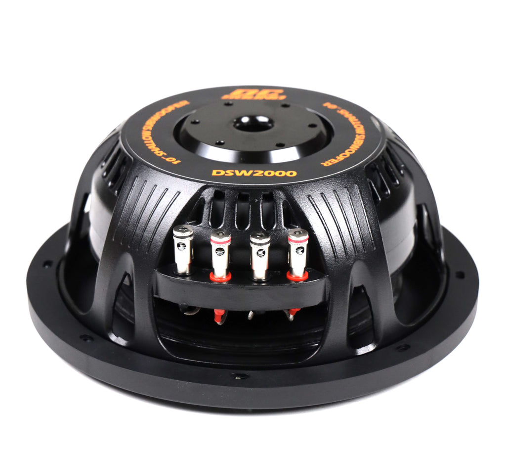 2 DC Sound DSW2000 10" Shallow-Mount Subwoofer 2000W + Ported Box + 8G Amp Kit