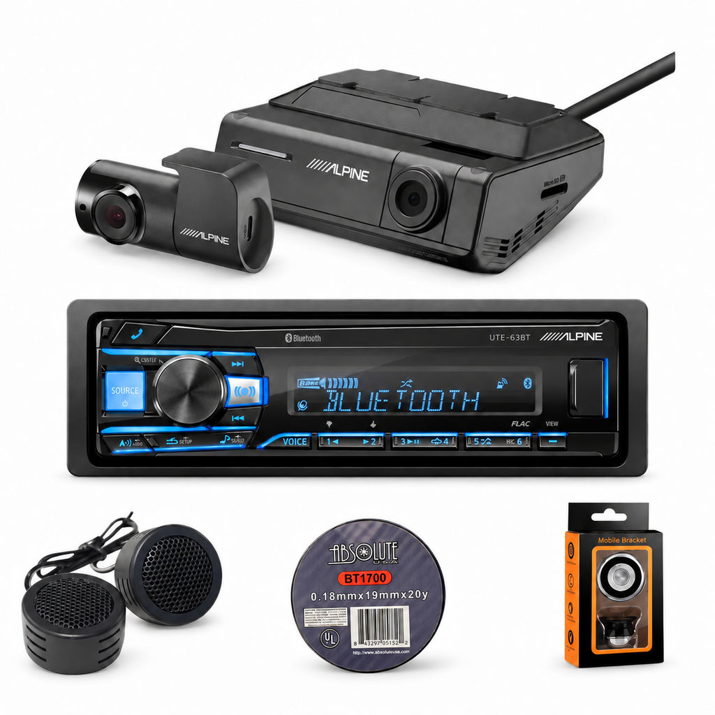 Alpine DVR-C320R+UTE-63BT+TW500+BT1700 Bluetooth Car Stereo with Dash Camera + Accessory Bundle