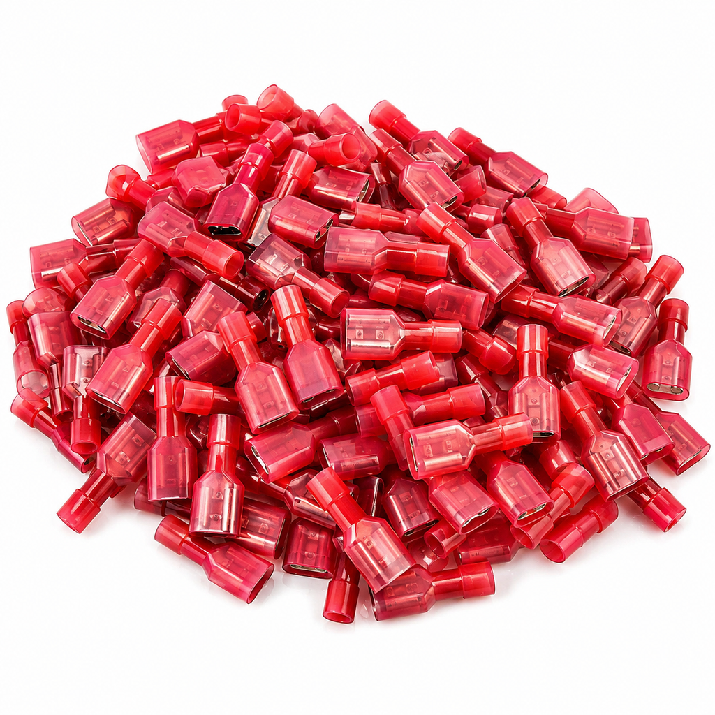 100pcs Red Nylon Female Quick Disconnect Insulated Connectors 22-18 Gauge .187