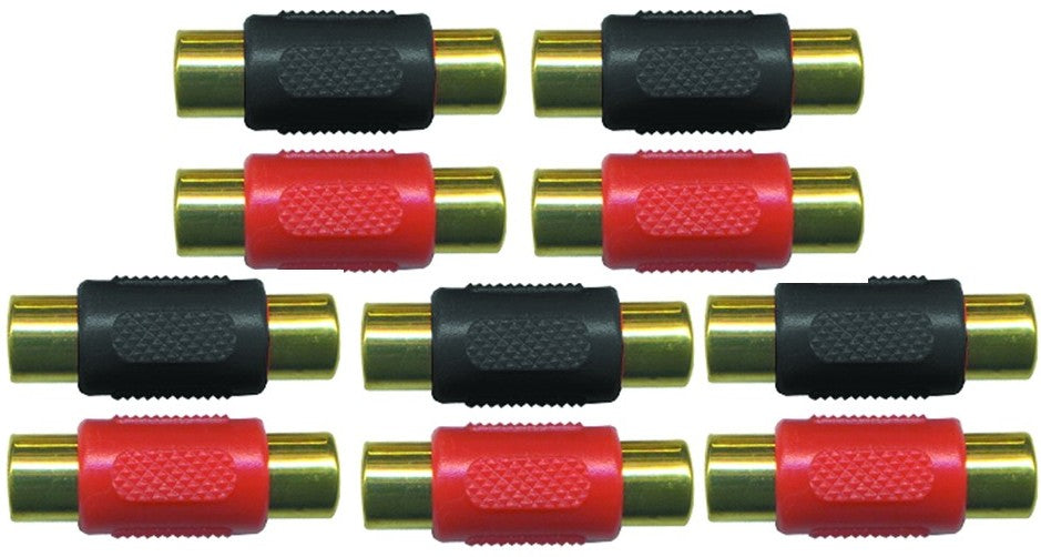 MR DJ MDFF100-10 Female-to-Female RCA Barrel Connector Red & Black (10 Pack)