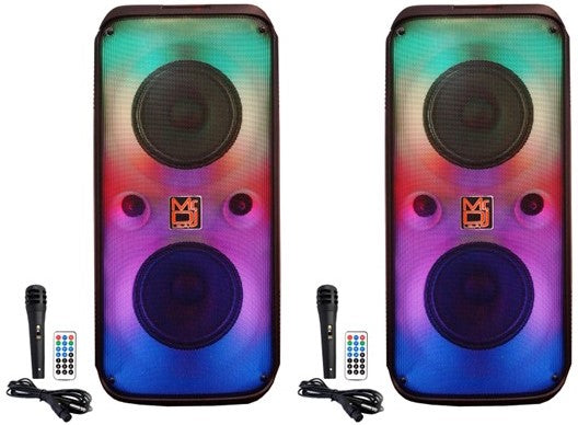 2 MR DJ 6.5" X 2 Rechargeable Bluetooth Karaoke Speaker Lights Mic TWS USB