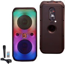 Load image into Gallery viewer, MR DJ FLAME2200 6.5" X 2 Rechargeable Portable Bluetooth Karaoke Speaker with Party Flame Lights Microphone TWS USB FM Radio