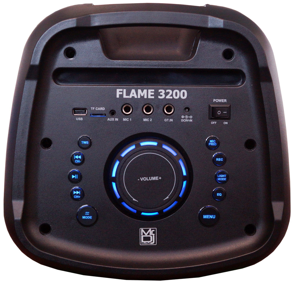 MR DJ FLAME3200 8" X 2 Rechargeable Speaker + 18-LED Light