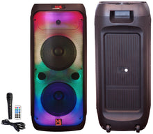 Load image into Gallery viewer, MR DJ FLAME3200 8" X 2 Rechargeable Portable Bluetooth Karaoke Speaker with Party Flame Lights Microphone TWS USB FM Radio