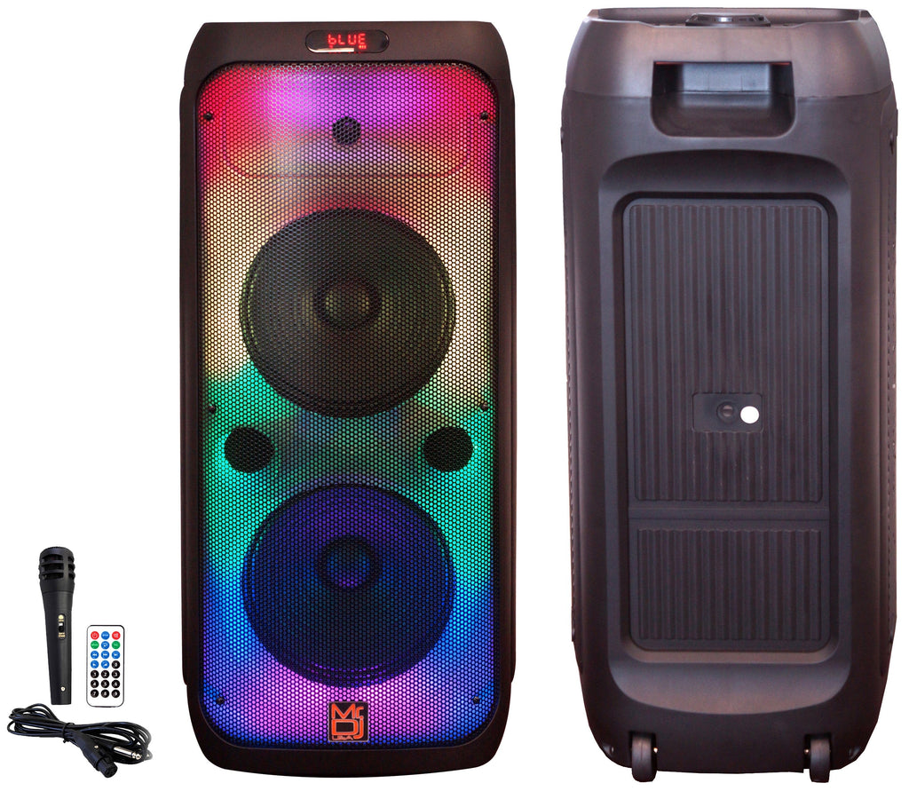 MR DJ FLAME3200 8" X 2 Rechargeable Speaker + Party Flame Lights Microphone TWS USB FM Radio + LED Crystal Magic Ball