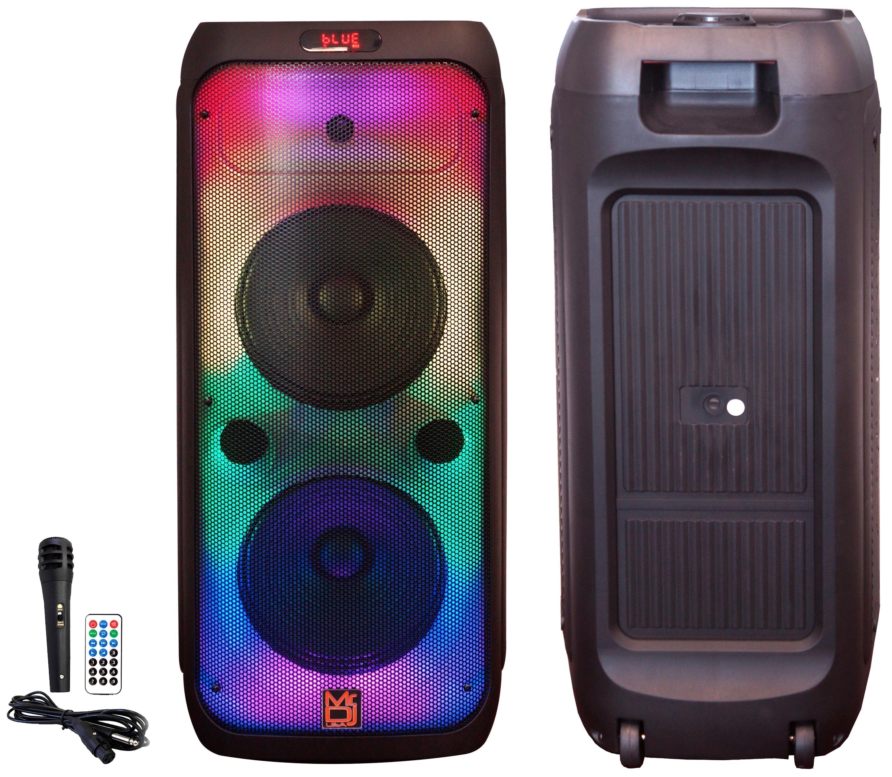 MR DJ FLAME3200 8" X 2 Rechargeable Portable Karaoke Speaker + 18-LED DJ Light